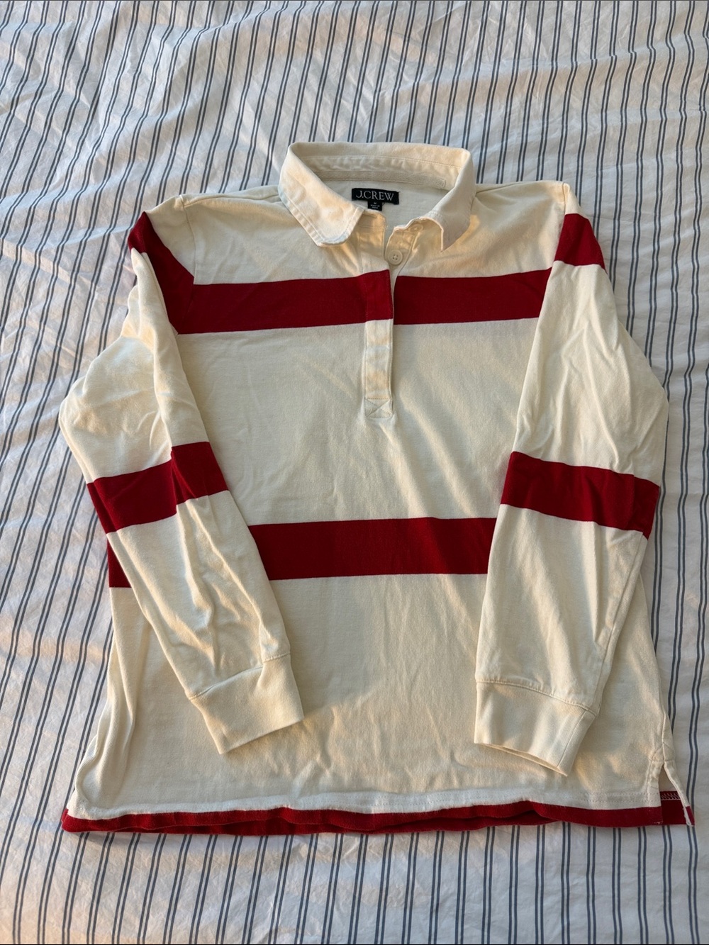 J. Crew Long-Sleeve Rugby Polo in Cream and Red